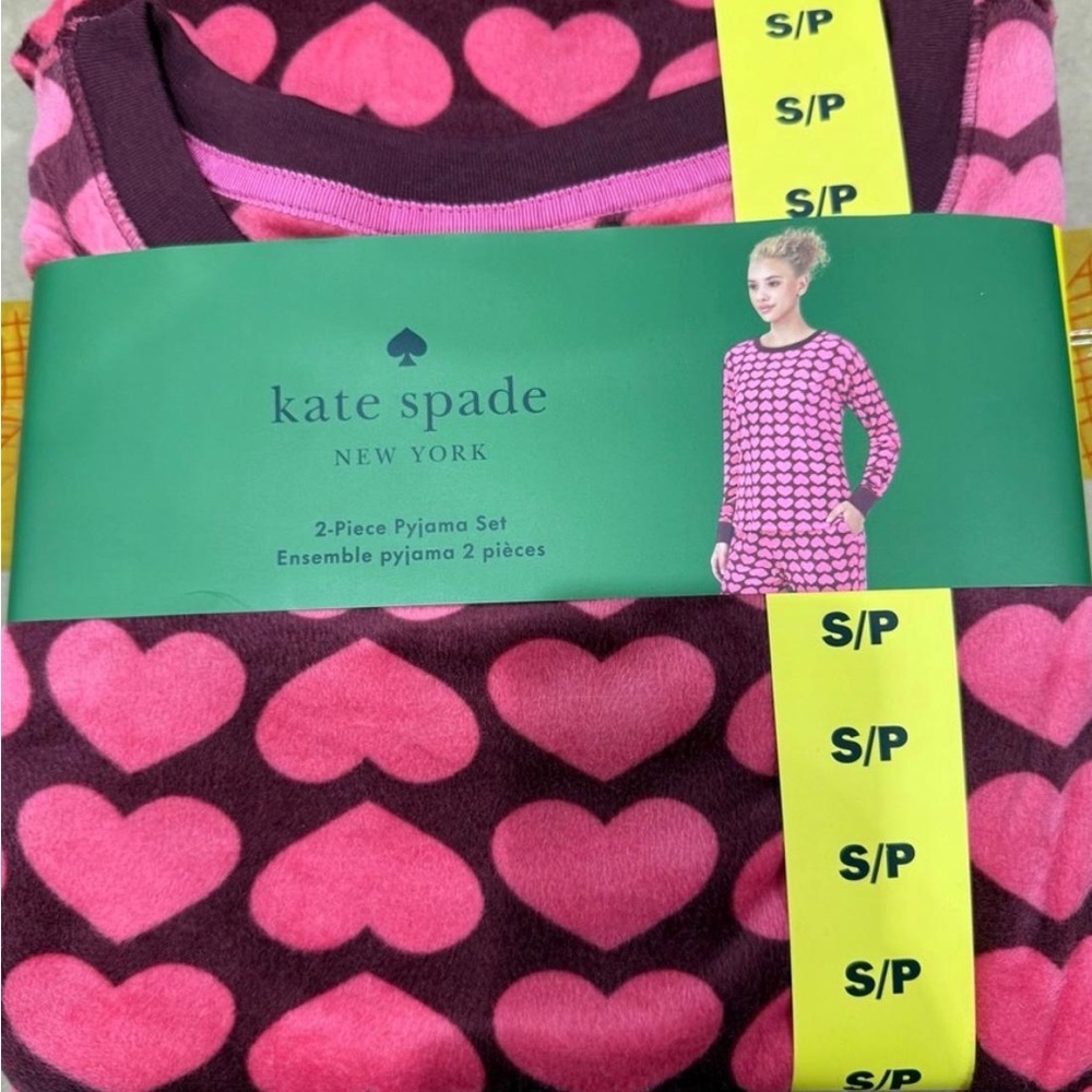 Kate Spade Soft Velour Pink Heart Pajama Set NWT Valentines